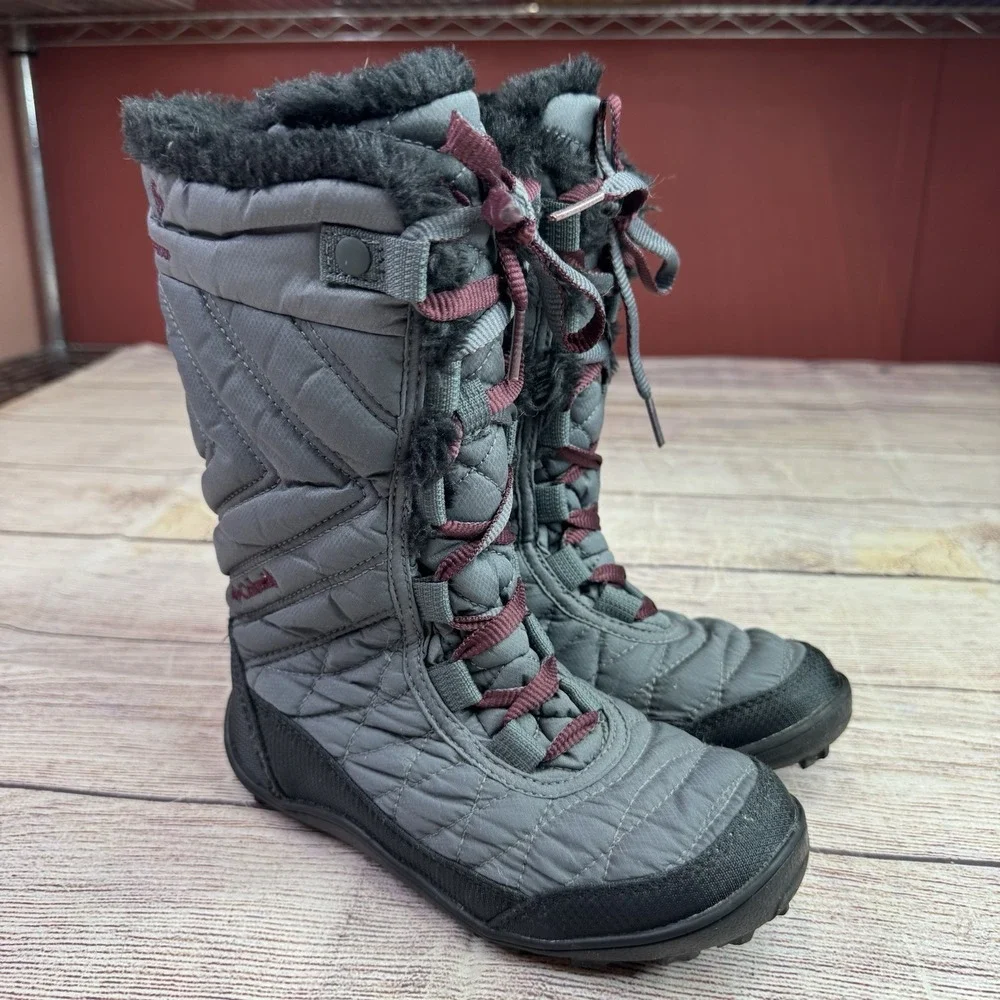 Columbia Youth Minx Mid III Snow Boots Gray Waterproof Insulated Girls Size US 1